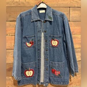 Mandal Bay Blue Jean Jacket with Apple Embroidery